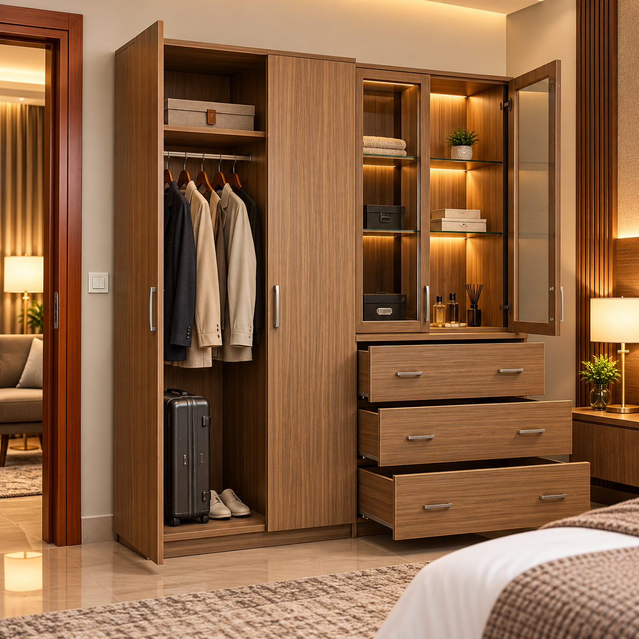 Wooden Hotel Bedside Tables